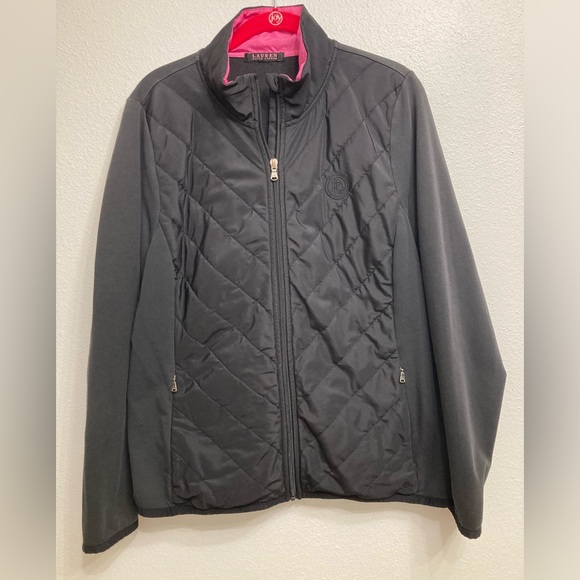 💙 Lauren Ralph Lauren Women’s Quilted Jacket, Black and Pink, Size Large - Picture 2 of 10